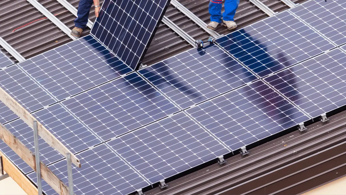 Solar panels and workers