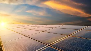 sunlight hits solar panels