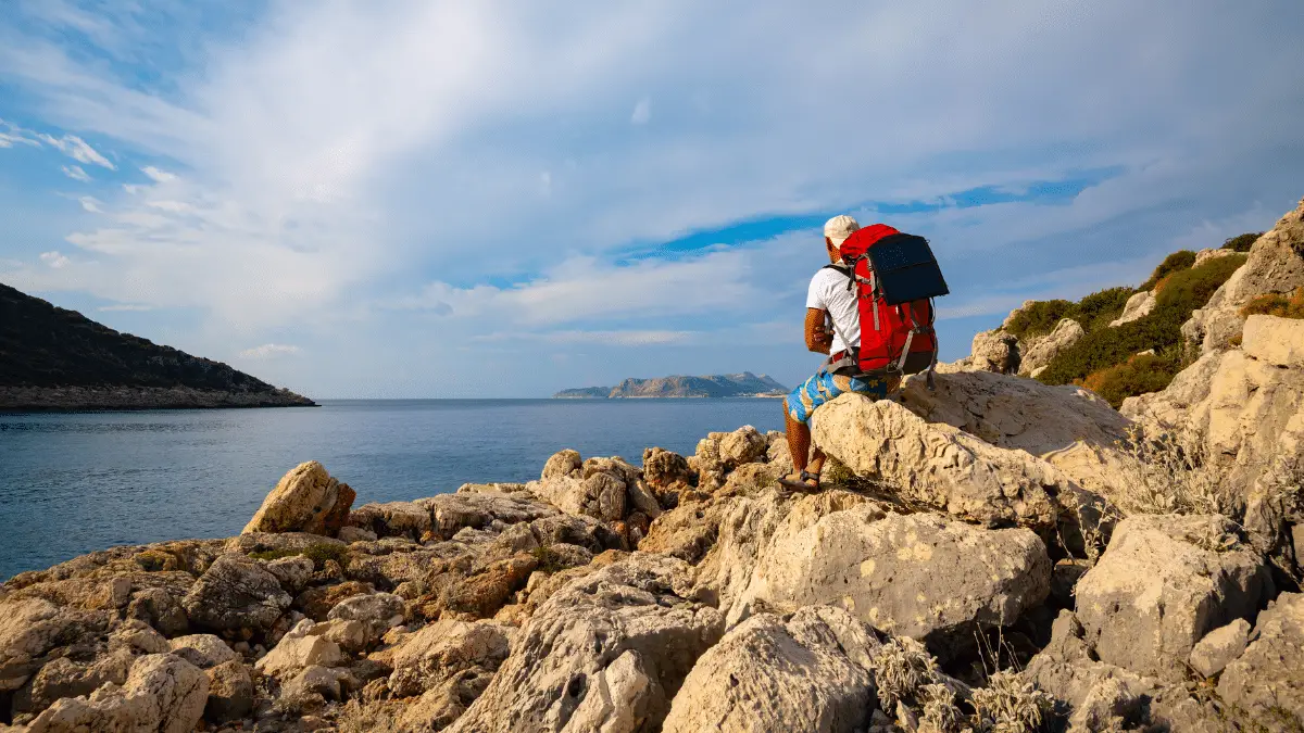 Portable solar panel on backpack