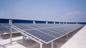 solar cells on a building roof